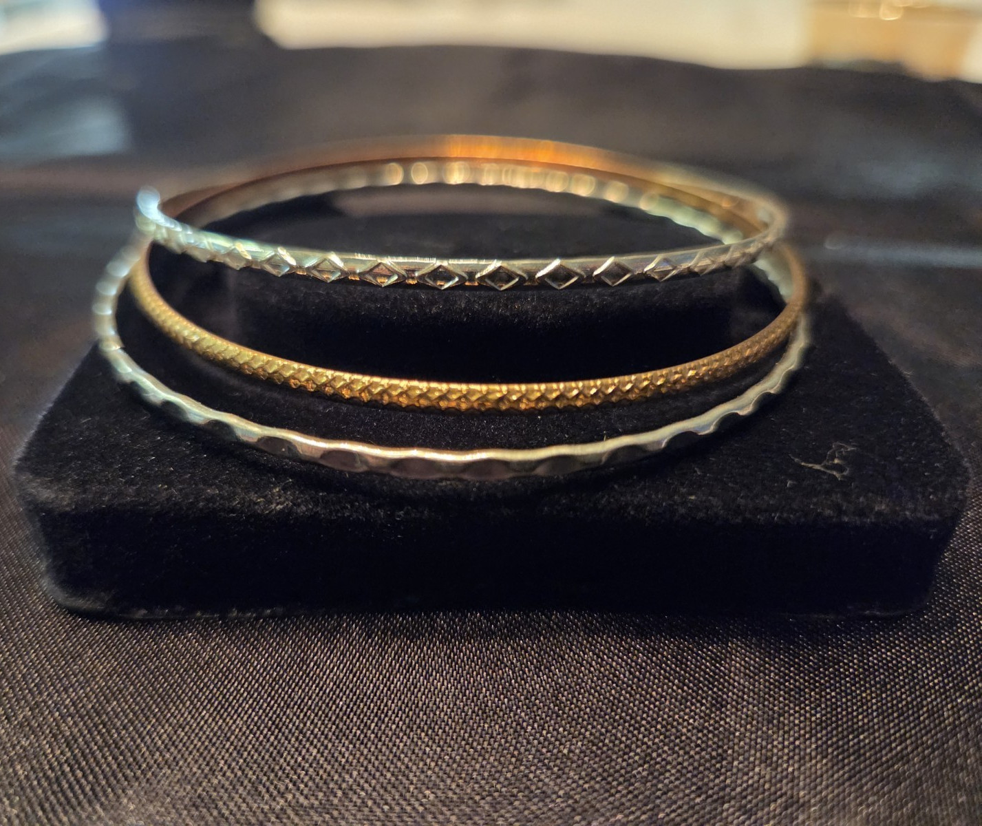 Gold & Silver Tone Textured Metal Bangle Bracelet Set, Round, No Stone