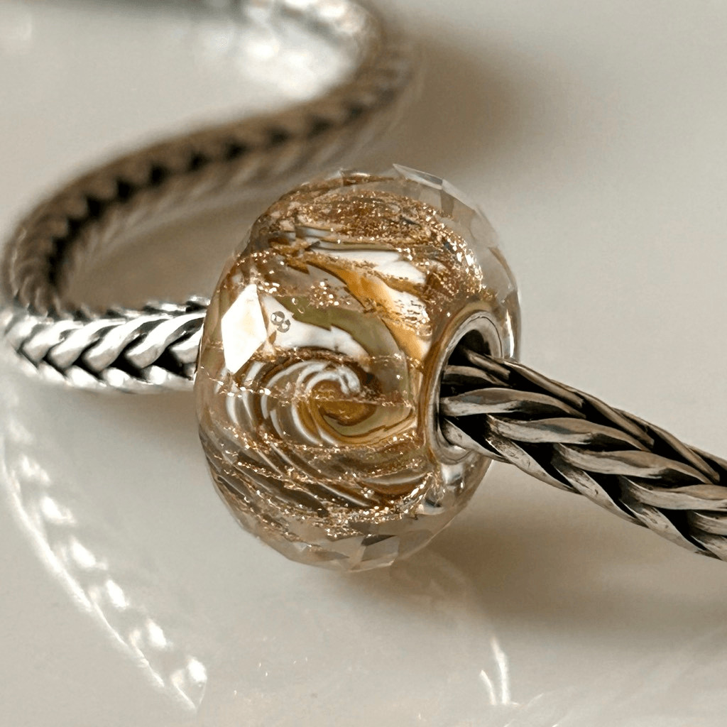 TROLLBEADS Green Ivory Beige Swirl Glitter Facet LAA 925S NEW, Event Only Unique