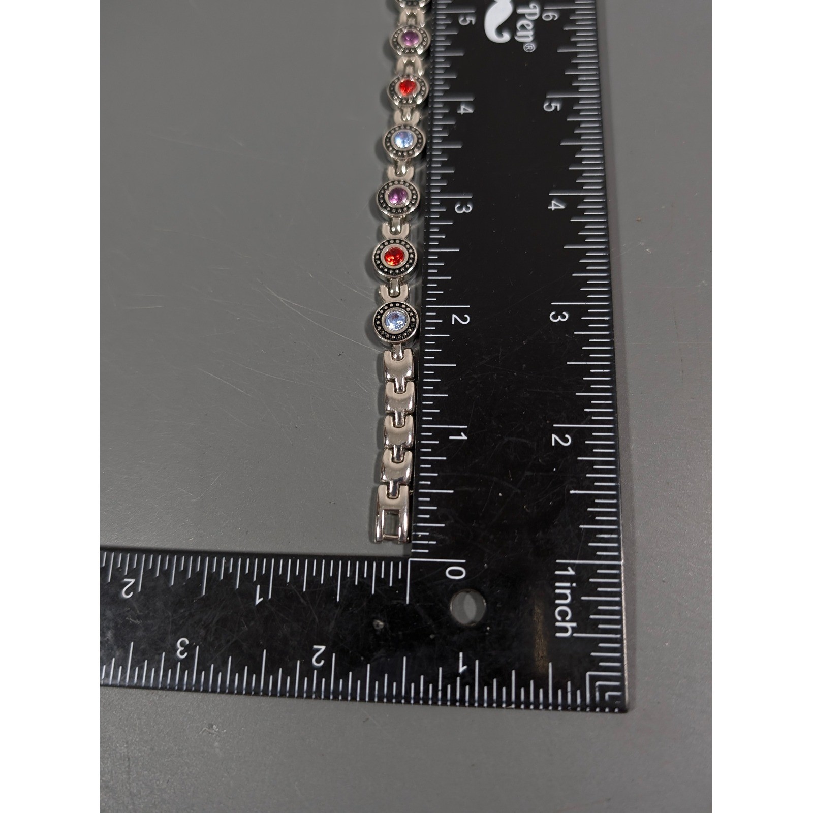 Multicolor Rhinestone Tennis Bracelet Silver Tone Red Blue Purple 7.75″
