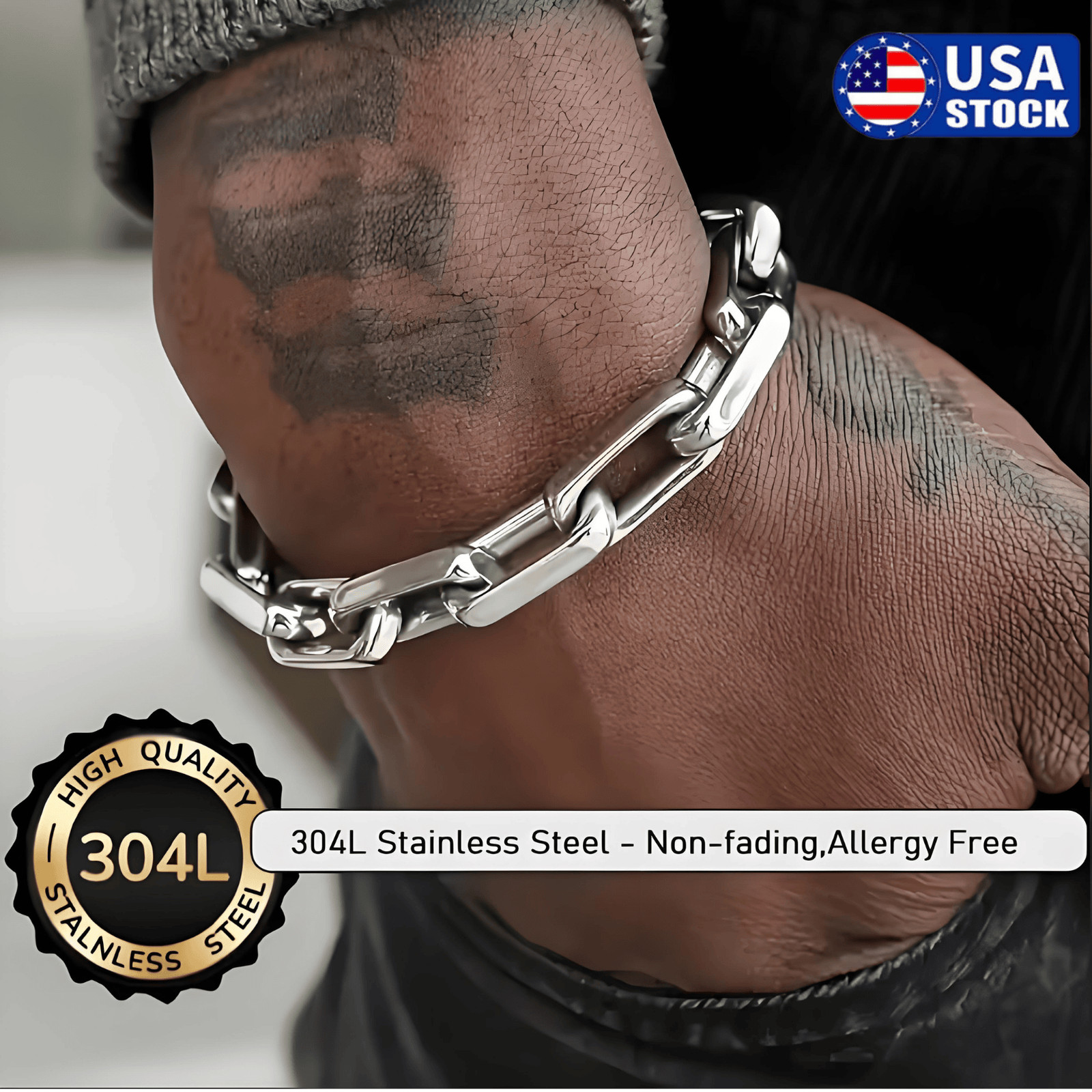 Silver Mens Punk Titanium Steel Chain Curb Cuban Link Bracelet Gifts Men Women