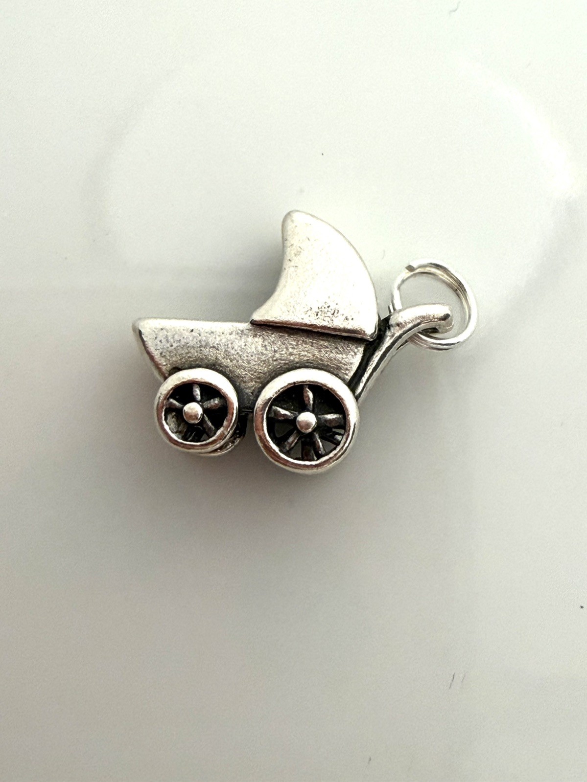 Sterling Silver Oxidized Small Baby Carriage Charm pendant 2.31 gms stamped 925
