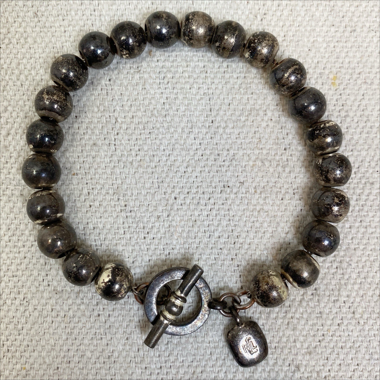 Ralph Lauren Silver Tone Bead Bracelet Toggle Clasp
