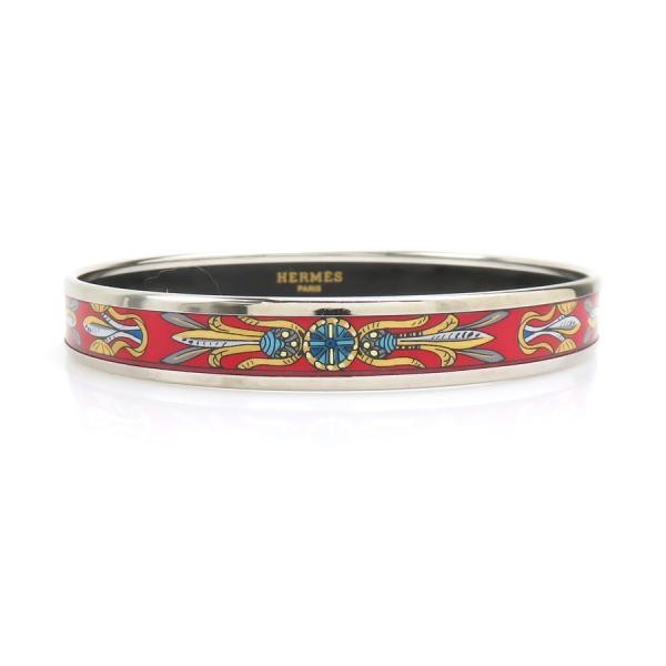 HERMES Bangle Bracelet Enamel Metal/Enamel Silver/Red/Multicoloured