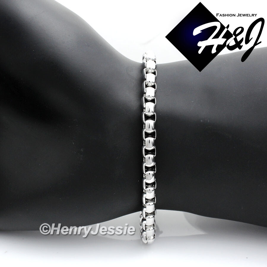 7″-11″MEN’s 316L Stainless Steel 5mm Silver Smooth Box Link Chain Bracelet*B120