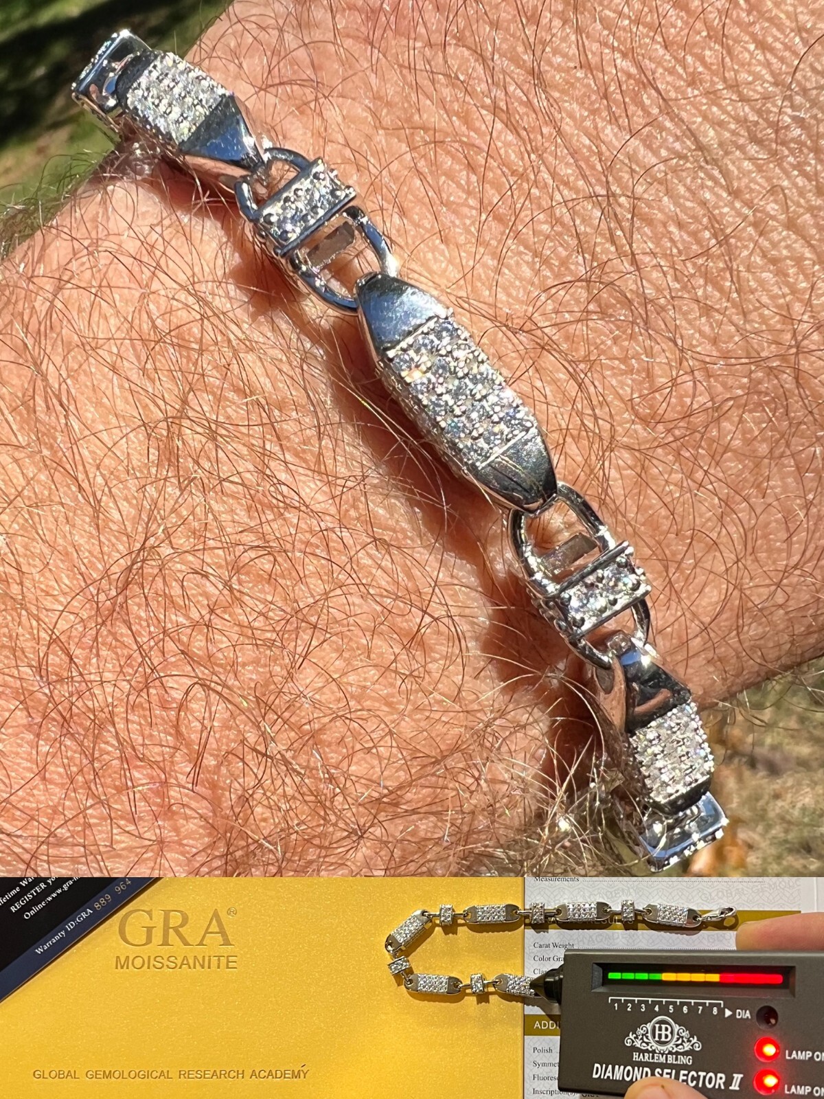 MOISSANITE Men’s Bullet Chain Real 925 Silver Iced Flooded Out Hip Hop Bracelet