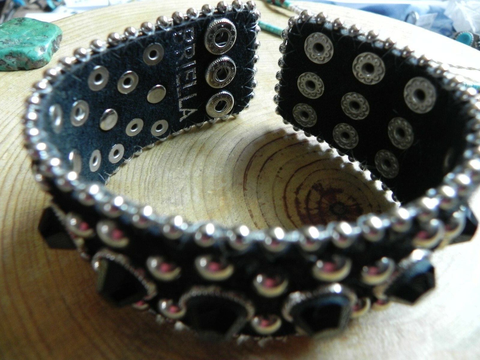 BRIELLA Black Australian Crystal, Calf Hair Hide & Silver Stud Western Bracelet