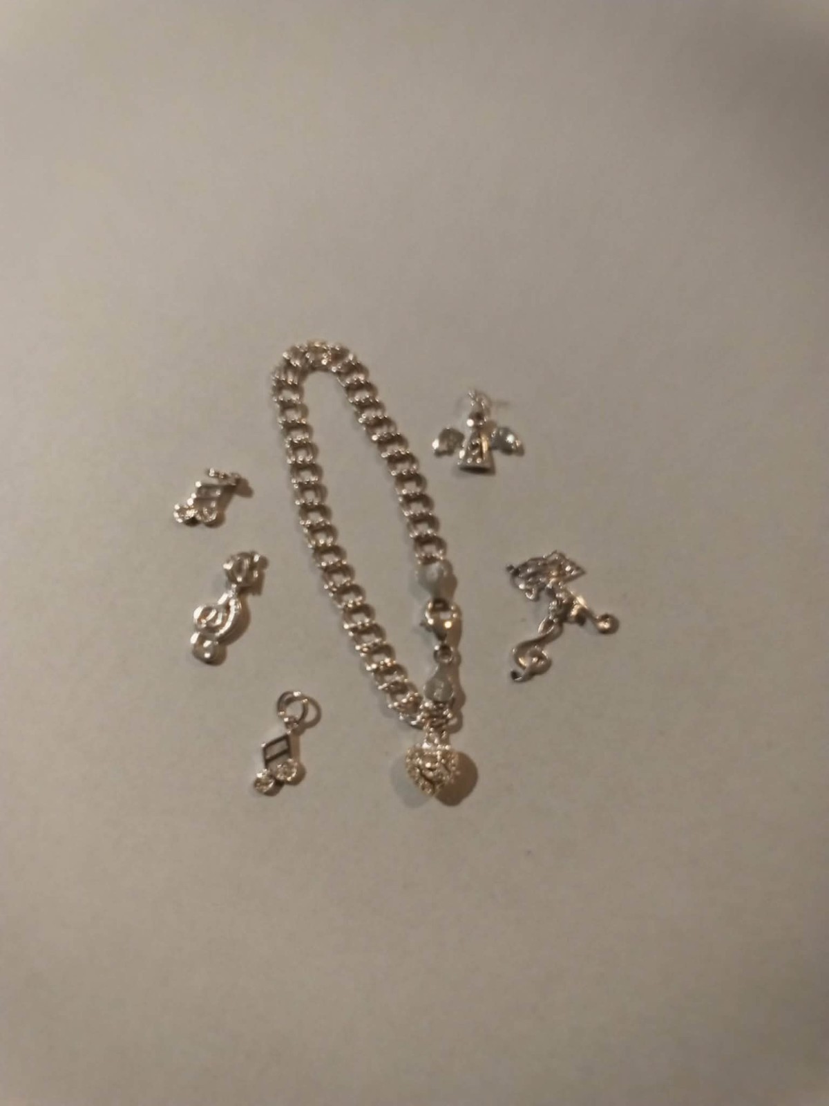 Brand New Silver Tone Heart Charm Bracelet with additional charms