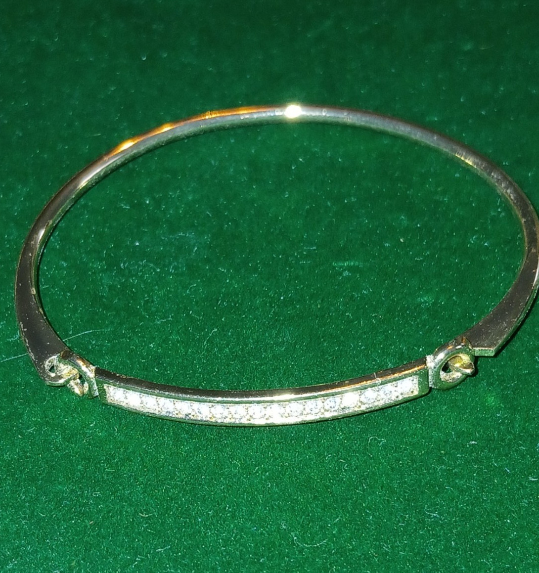 Pave Channel Set Crystal Hinged Bangle Gold Tone Oval 2.25″ across, 2.125″ width