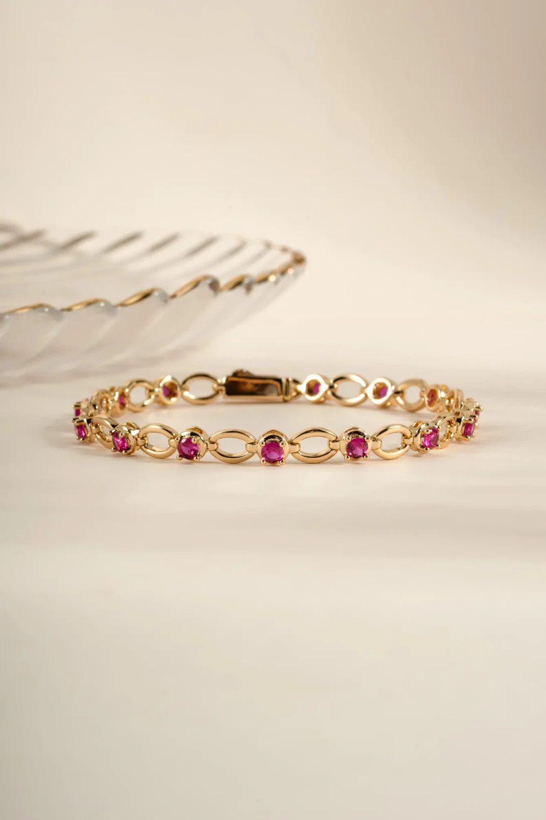 5 Ct Round Cut Simulated Ruby 925 Yellow Sterling Silver Women’s Tennis Bracelet
