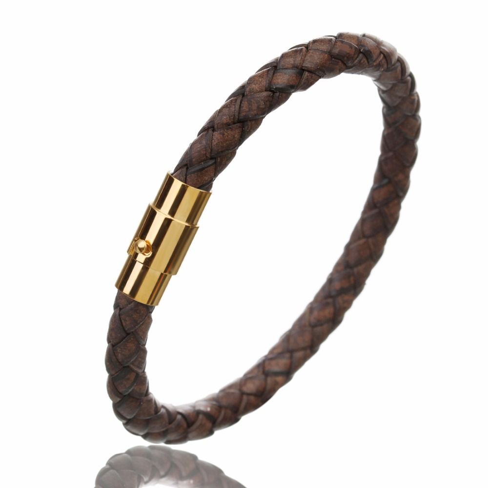Men Braided Leather Bracelet Magnetic Clasp Bangle Male Handmade Bracelets 1Pc