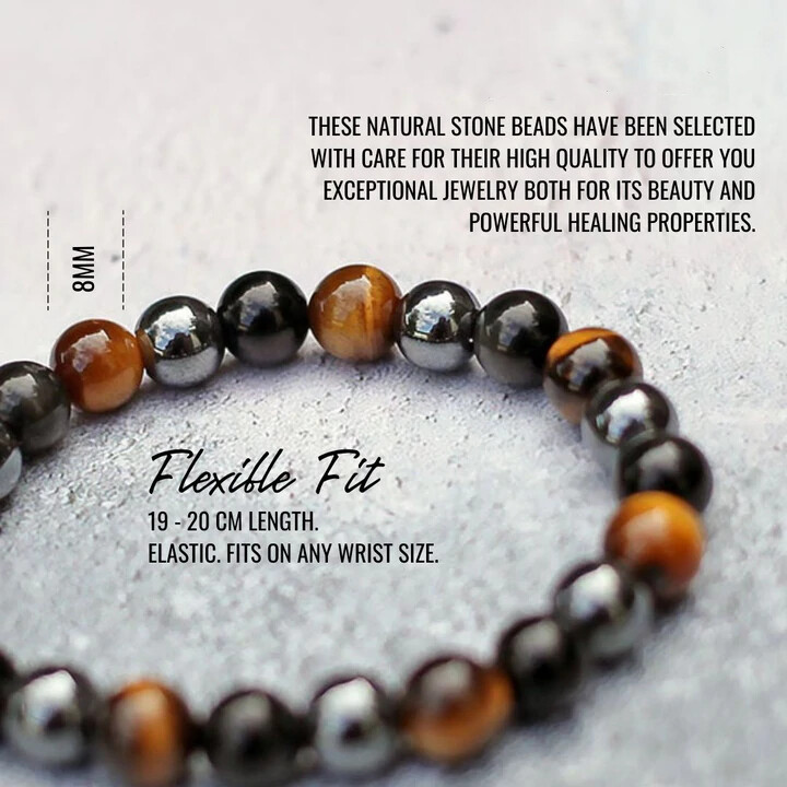 Natural Energy Healing Stretch Bracelet Stone Hematite Tiger Eye for Men Women