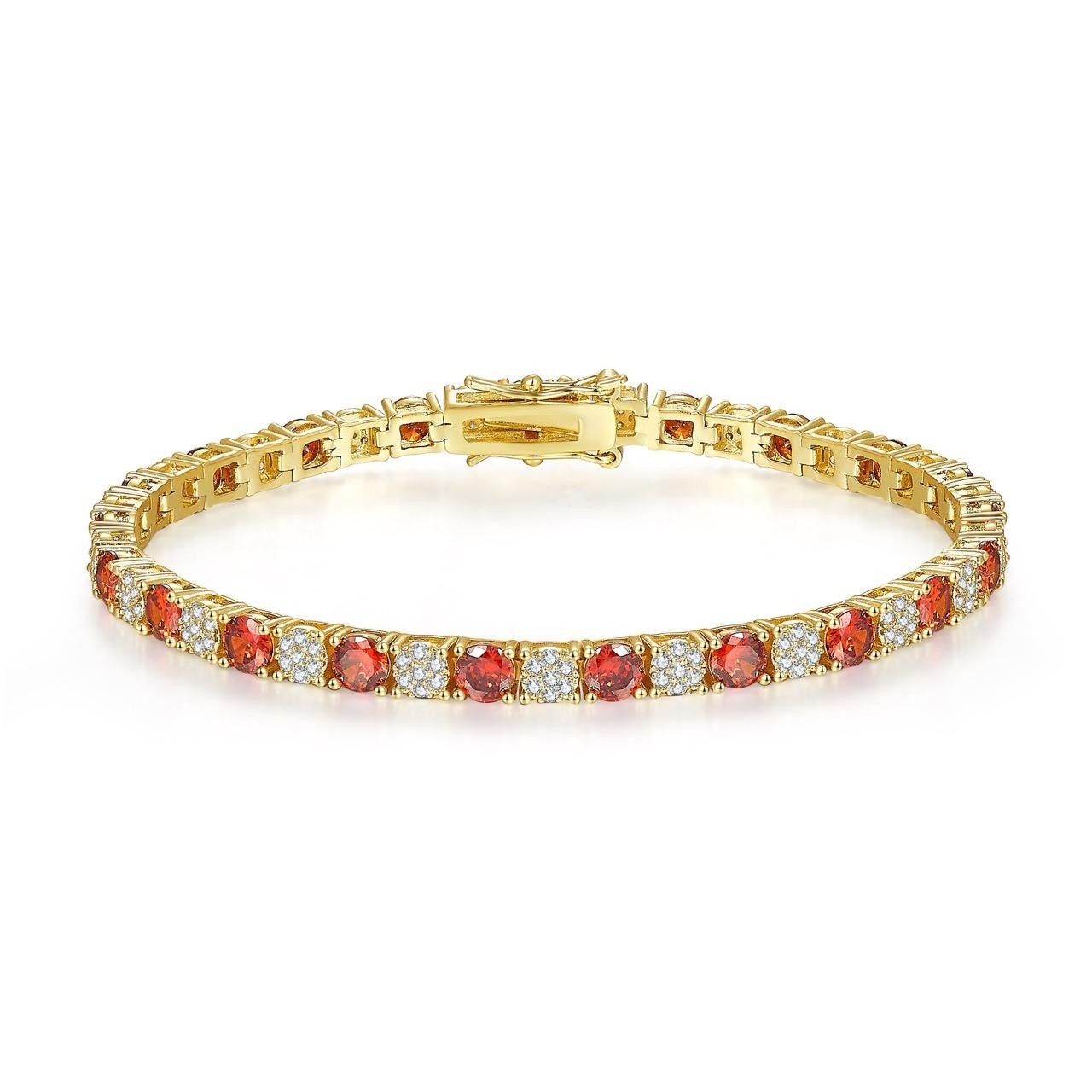 Red Garnet & White Round Cut Tennis Bracelet Elegant Sparkling Link For Women