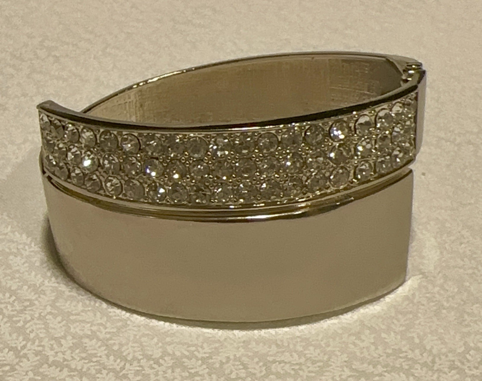 Sparkling Gold Tone Hinged Bangle Braclet With Channel Set Crystals