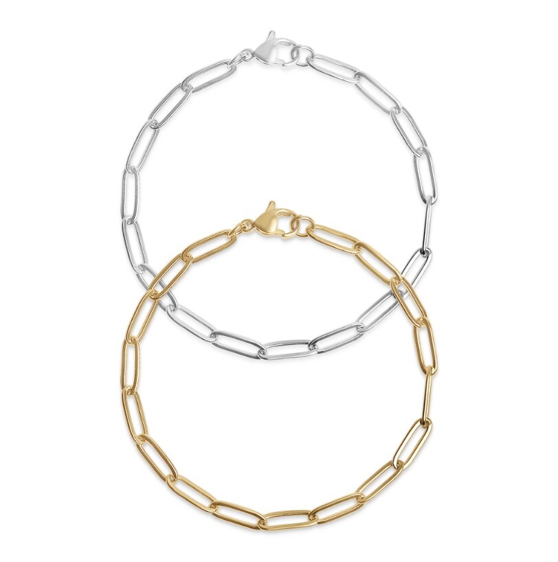 Stainless Steel Paperclip 7″ Chain Bracelet Gold Plated / Silver Finish