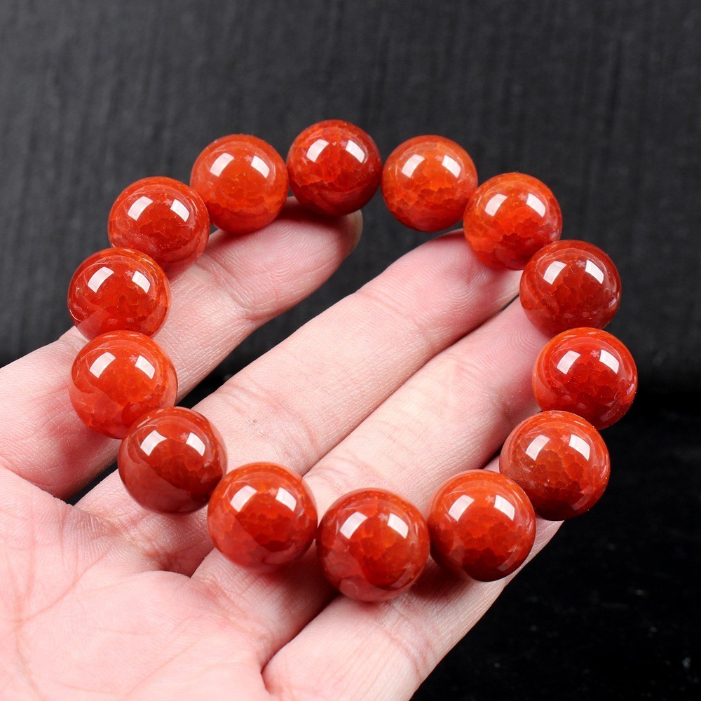 16MM Certified Red 100% Natural A Agate Bead Beads Bangle Bracelet 16毫米龙鳞红玛瑙珠子