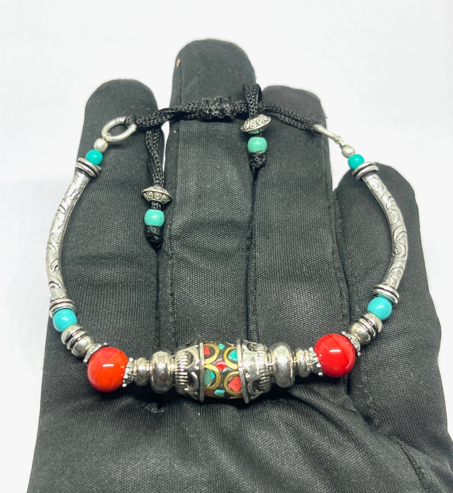 Handcrafted Tibetan Turquoise Coral Gemstone Bracelet Jewelry, 7.0 Inch Adjs