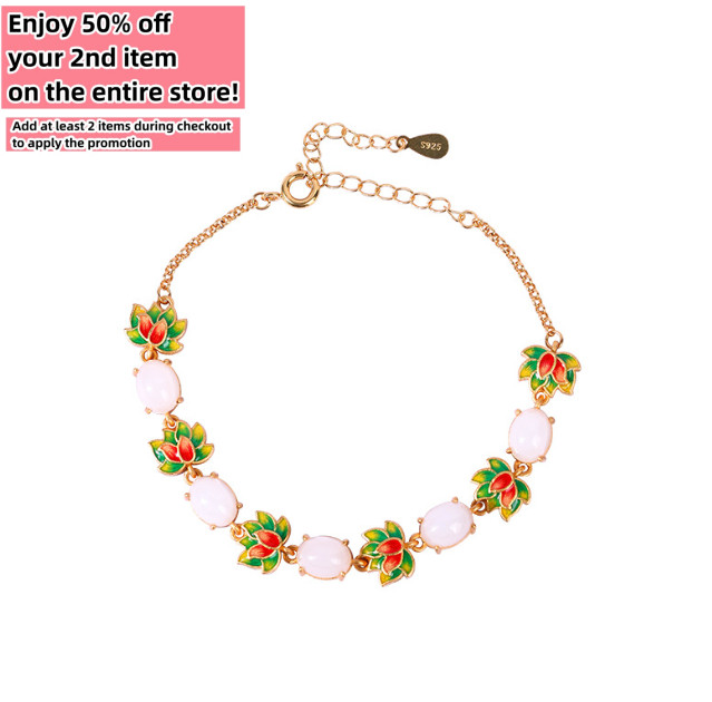 Ivory Jade Round Beads Charm Bracelet Flowers Healing Chain Dainty Gemstone