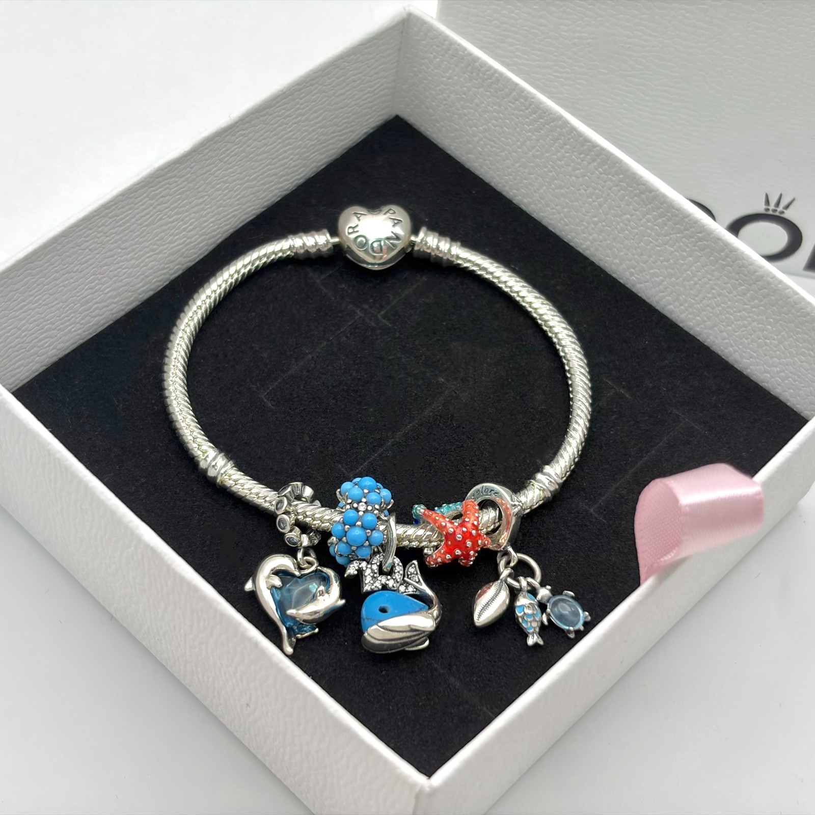 100% NEW Pandora #793822C01 Turquoise Whale Dangle Charm WITH BOX