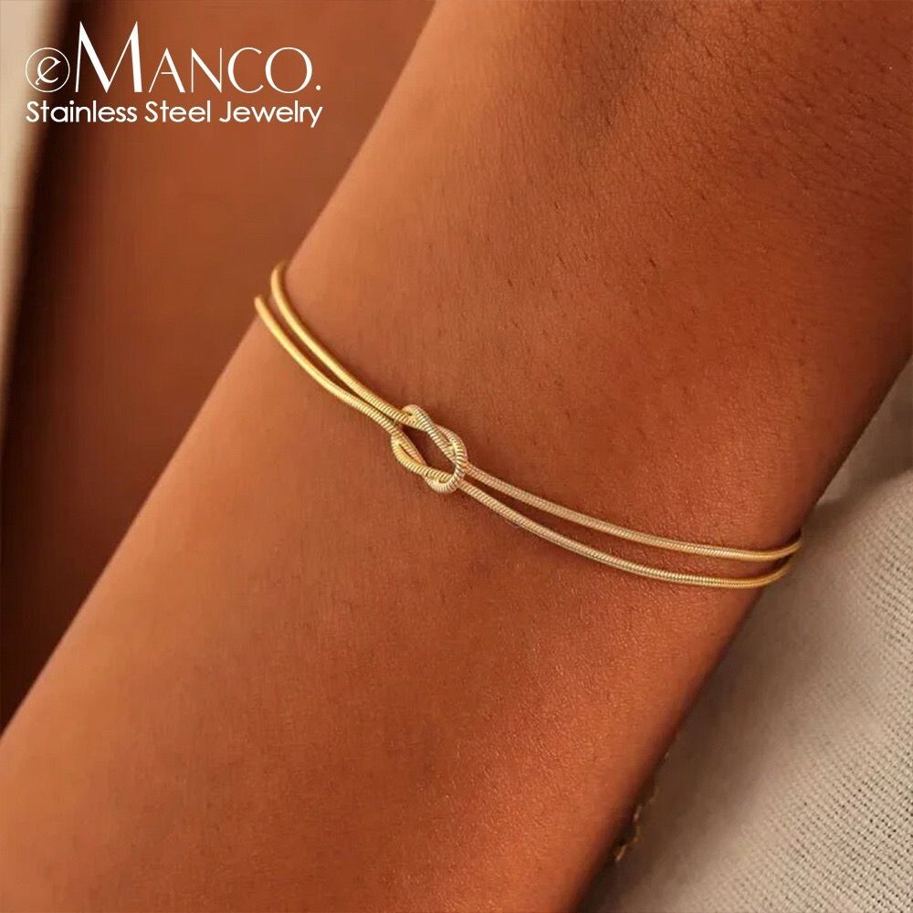 2 Colors Woman 14K Gold Plated Knot Thin Snake Chain Bracelet Bangle