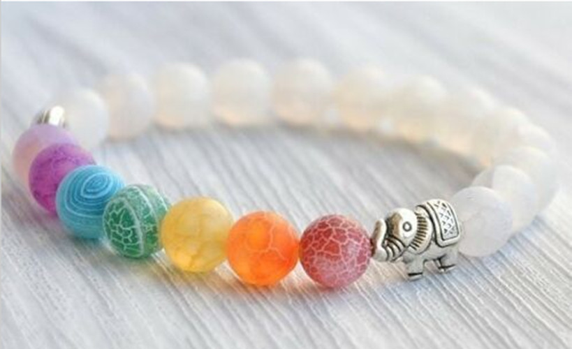 7 Chakra Healing Bracelet White Frosted Clear 8mm Beaded Yoga Diffuser NIP