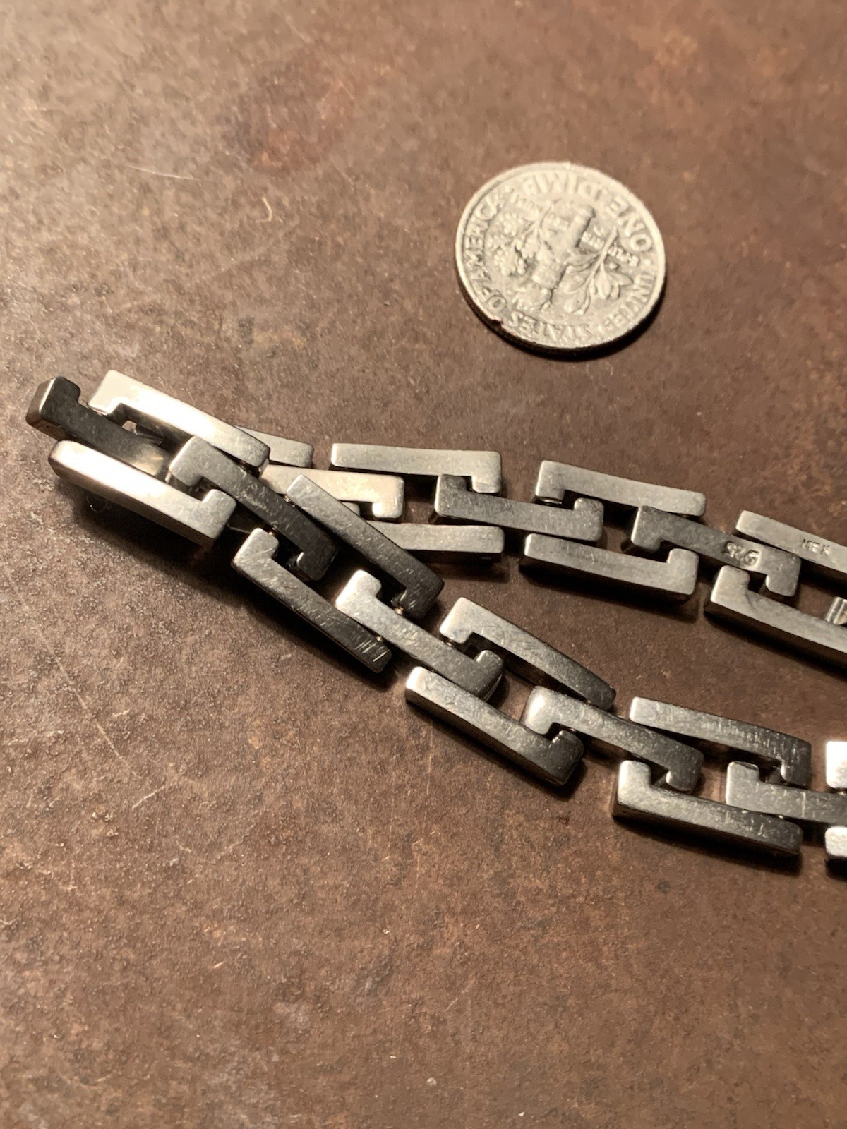 Thick 25g Vintage Modernist Chain Link Sterling Silver Mexico Bracelet 7 G2U