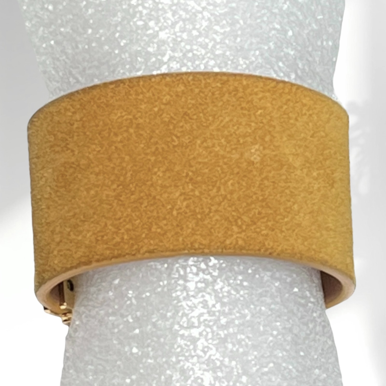 Tory Burch Cuff Bracelet Fox Coin Yellow Suede Leather Gold Tone Hardware Wide