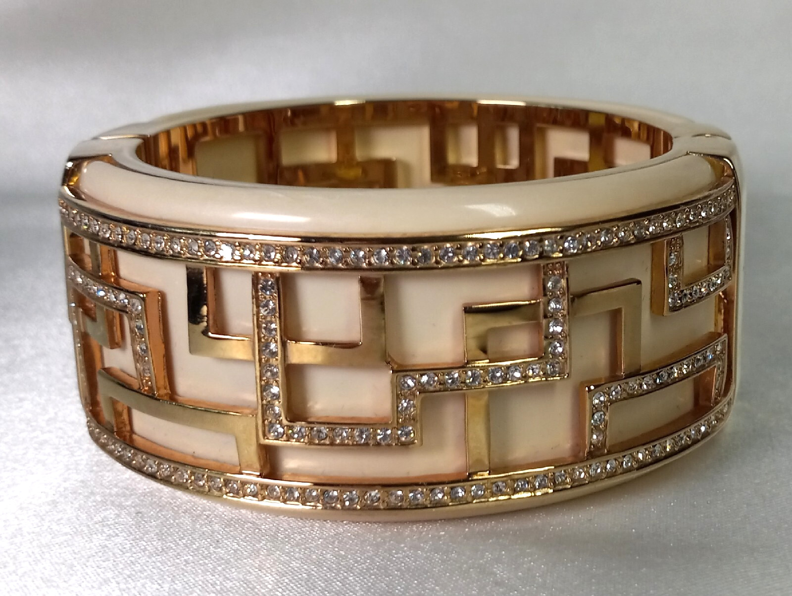 HSN Vintage Princess Amanda Charisma Club Art Deco Faux Ivory Cuff Bracelet