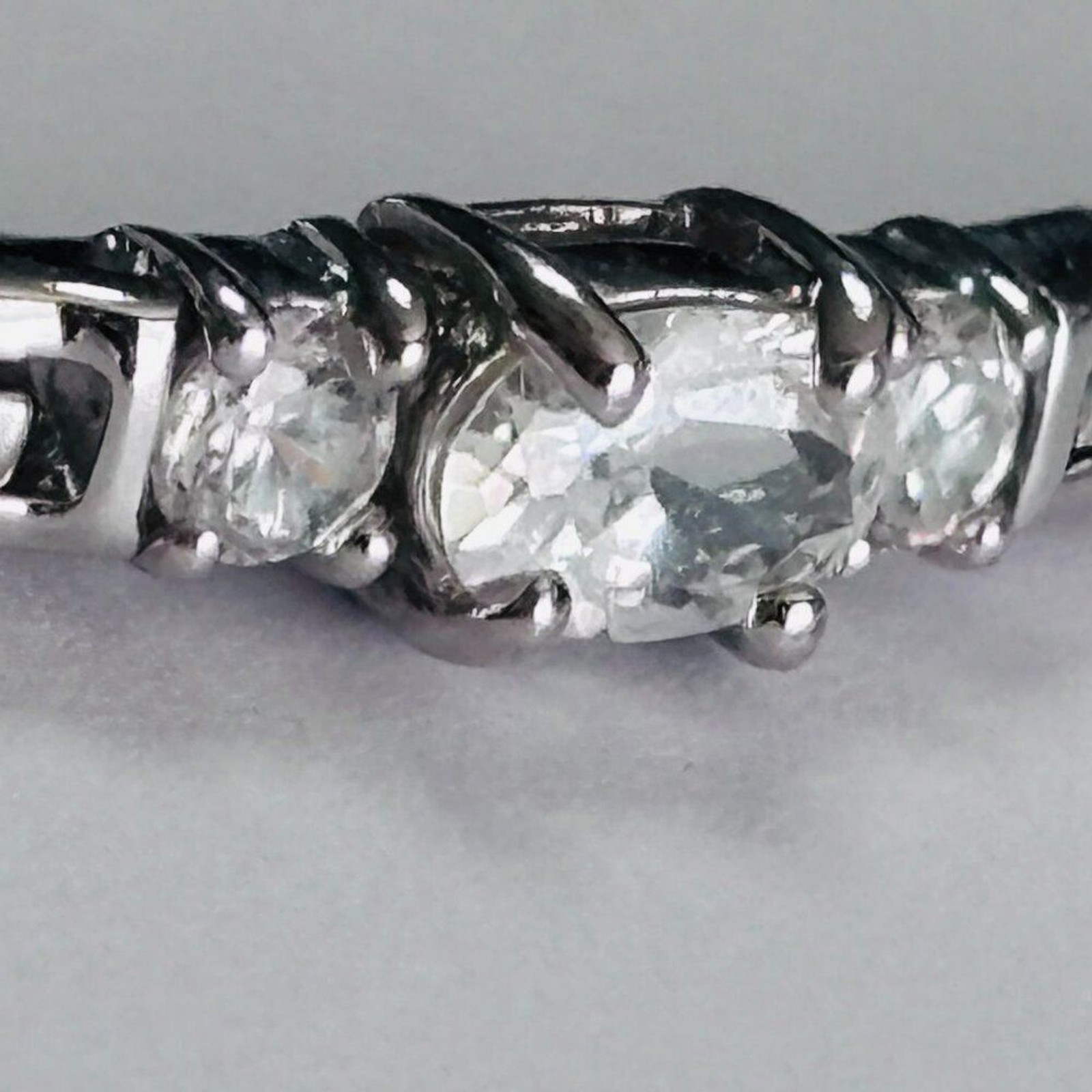 Silver Tone Oval & Round CZ Link Bracelet 7” Box Clasp Sparkle