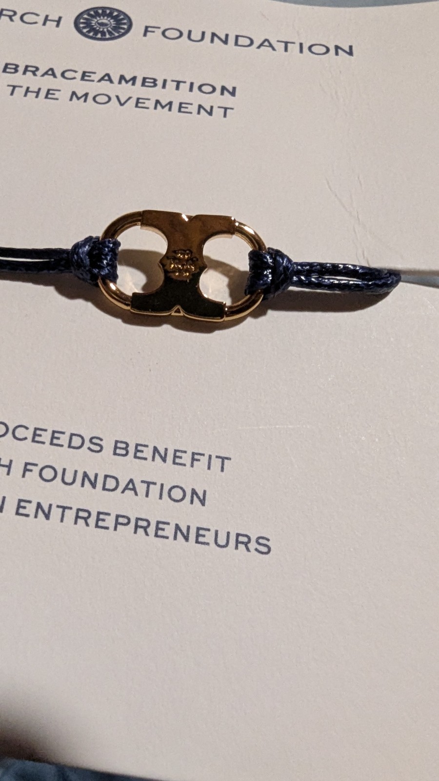 Tory Burch Blue/Gold Adjustable Cord Charm Bracelet w/ Slide Closure