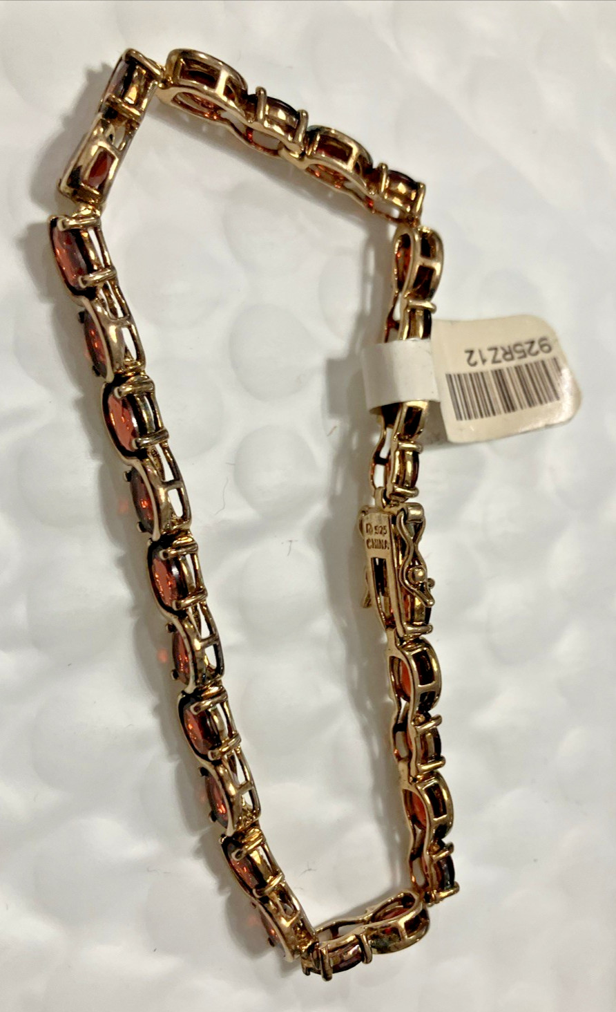 925 Sterling Silver Red CZ Tennis Bracelet 11.8grams 5mm 7”.5 Gold-Tone PreOwned