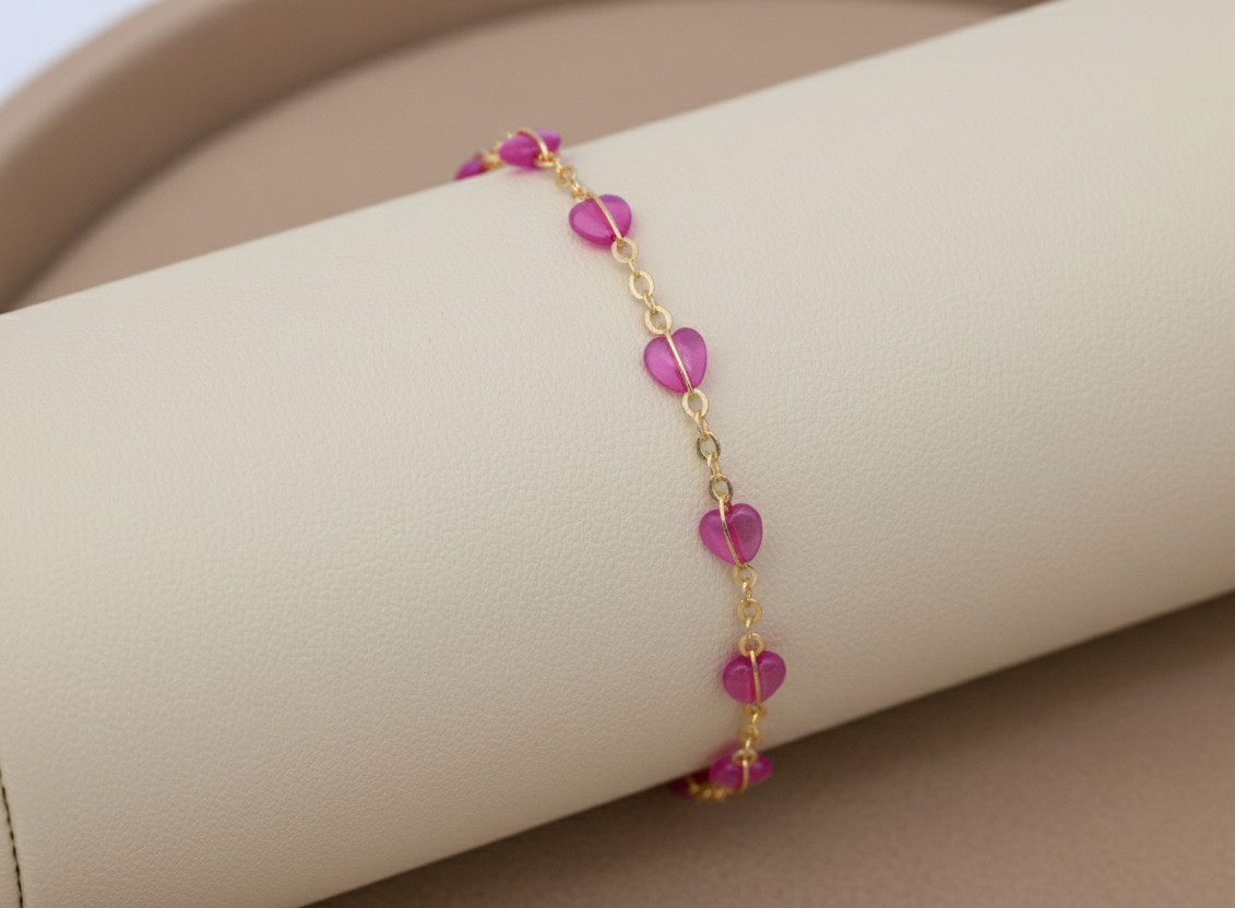 Elegant Brass Bracelet Gold Plated Ruby Pink Heart Designer Bracelet For Women