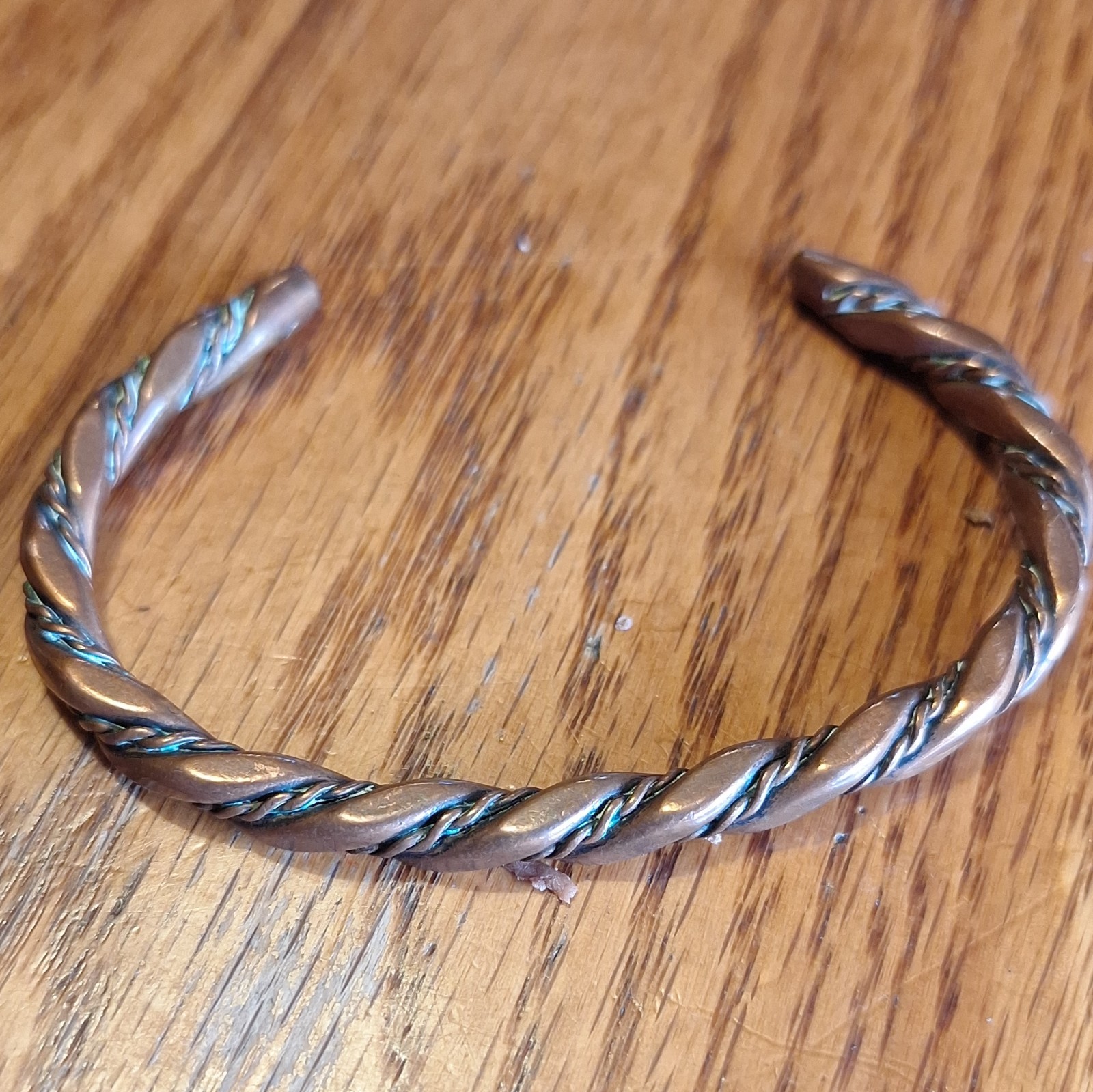 Copper Rope Twist Open Cuff Bracelet Bangle No Stone Copper Tone