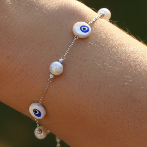 Minimalist 925 Silver Plated Chain Bracelet with Evil Eye Charm Sapphire Blue