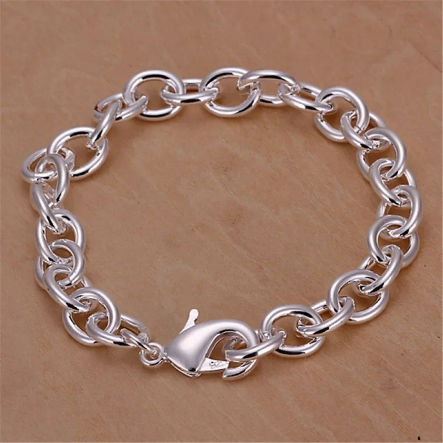 Sterling Silver Bracelet Solid Chain Polished Simple Charm Women Jewelry