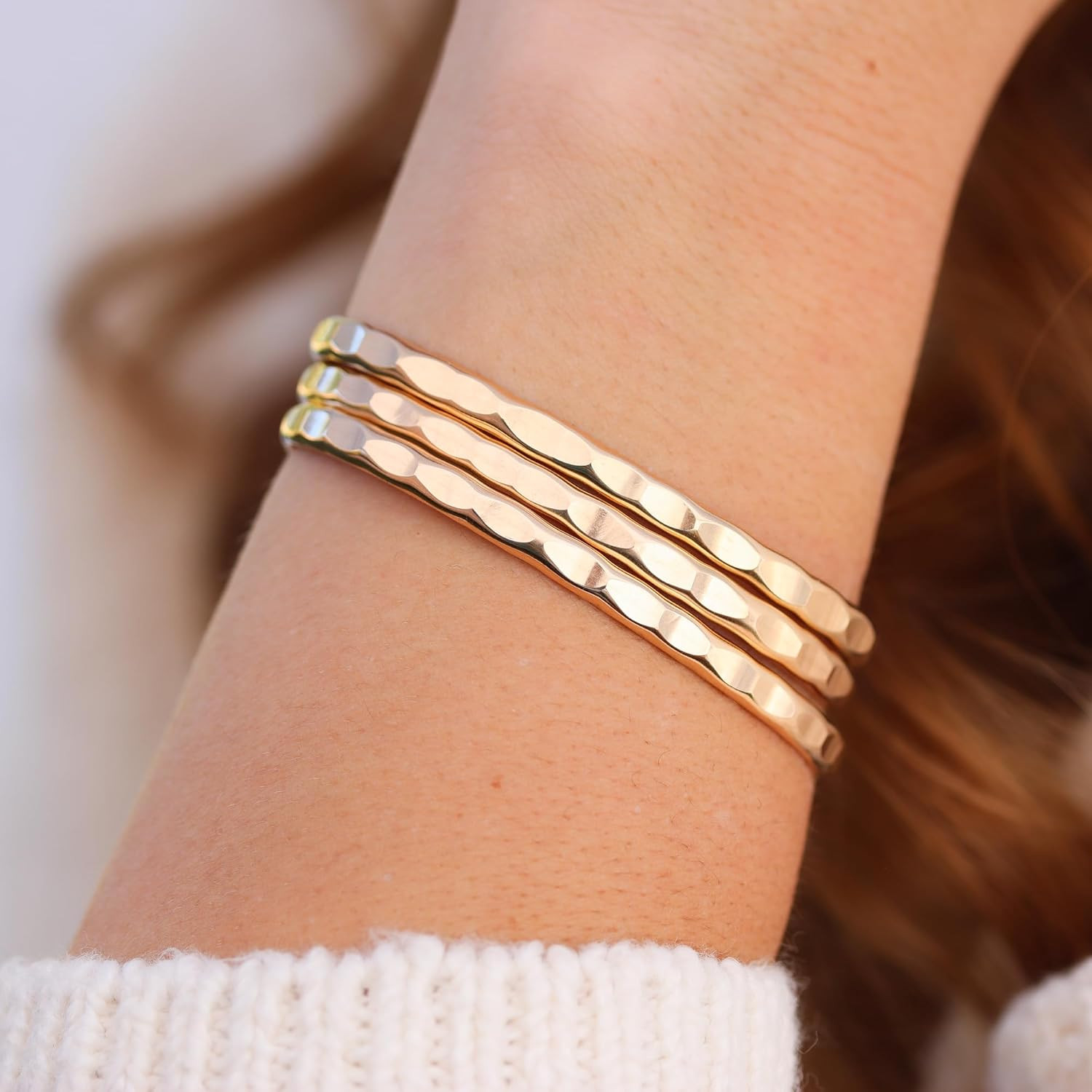 Wide Hammered Cuff Bracelet; Elegant Silver, Gold, and Rose Gold Filled Bangle w