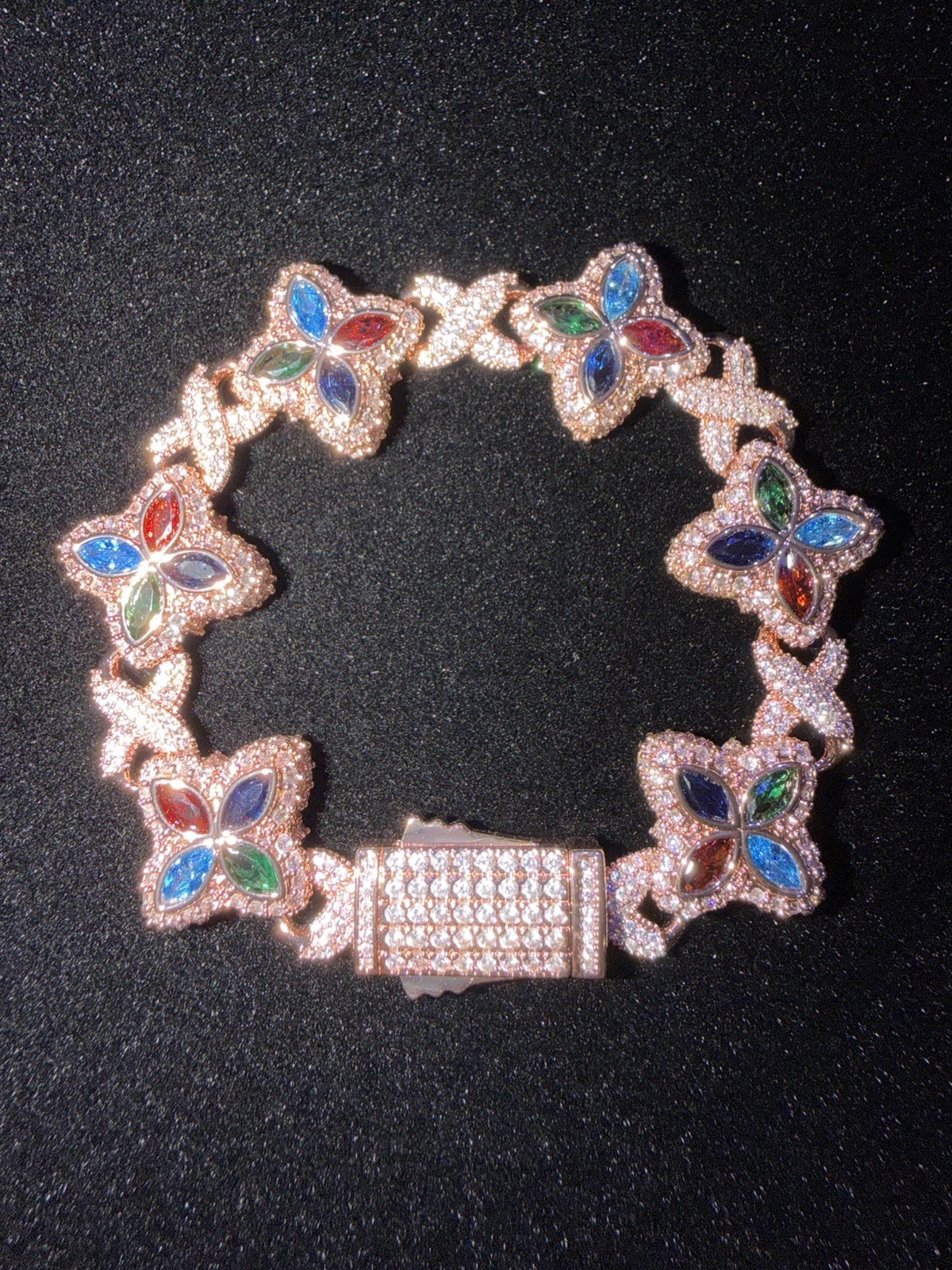 Iced R-Gold All Stones C-Flower Bracelet