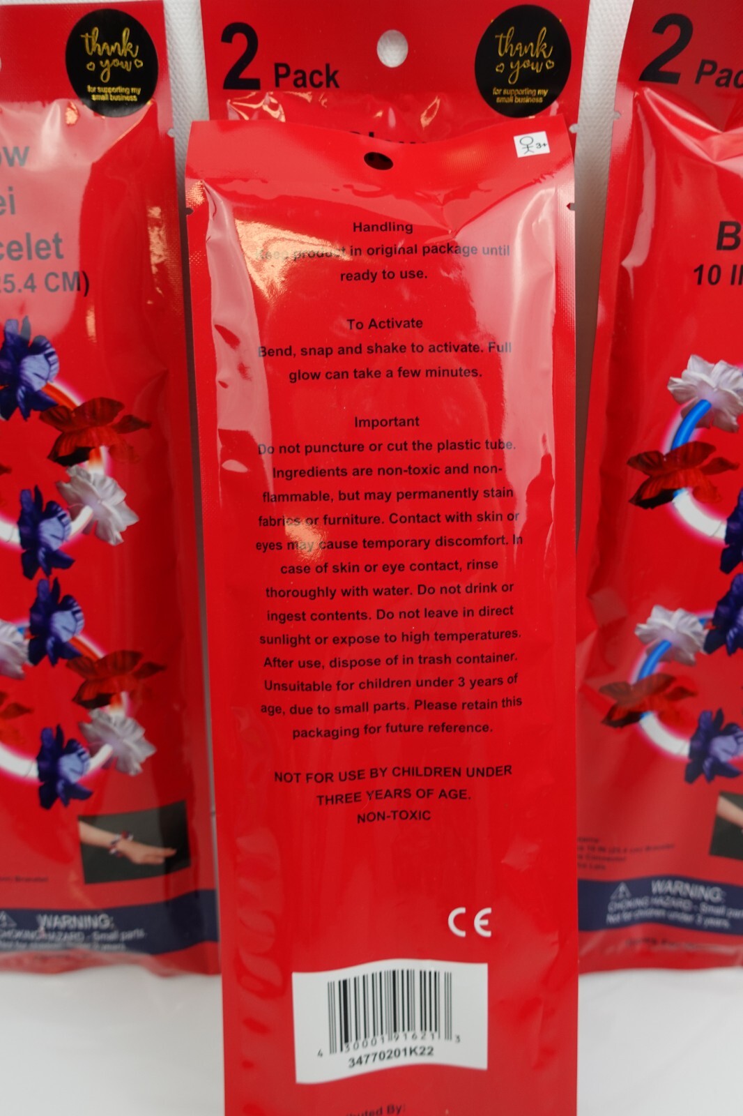 Glow Lei Bracelets Patriotic 2 Bracelets per Pack Lot of 5 Packs Red White Blue