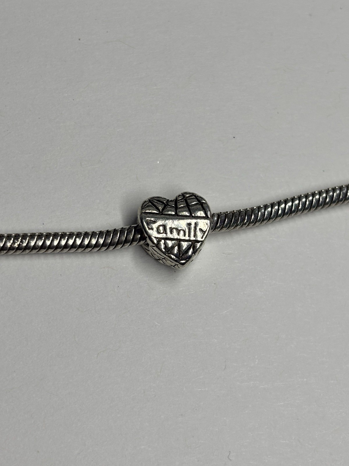 Family Heart Charm Bead Silver Tone Fits Snake Chain Charm Bracelet Unbranded