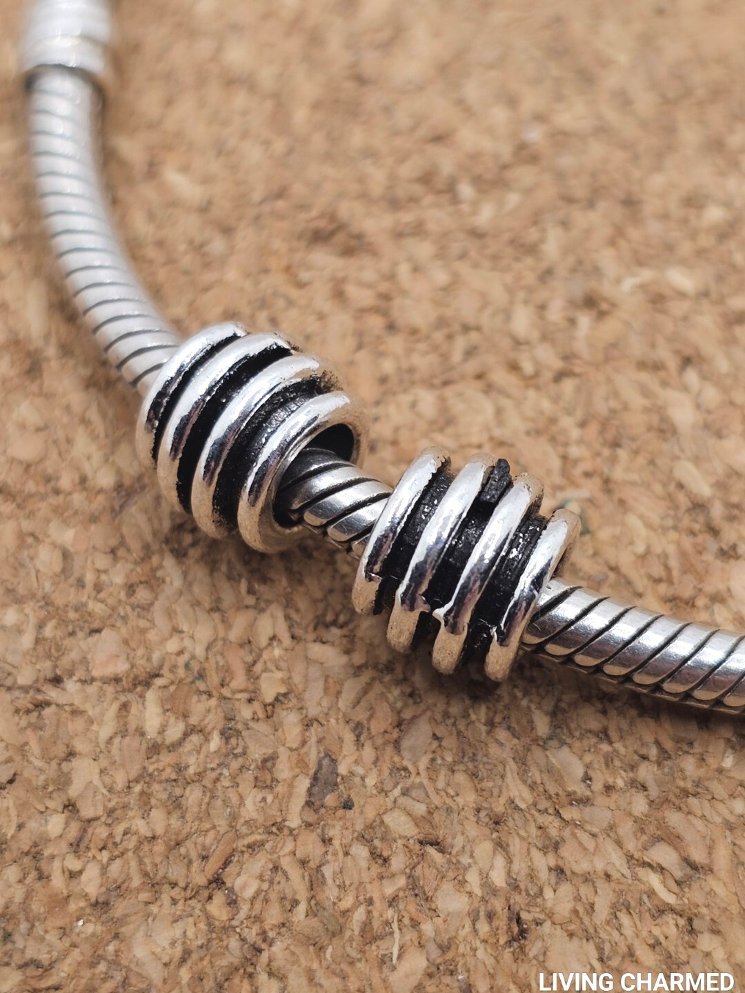 2 Authentic Silver Spiral Barrel Spacer European Charm Beads Lot