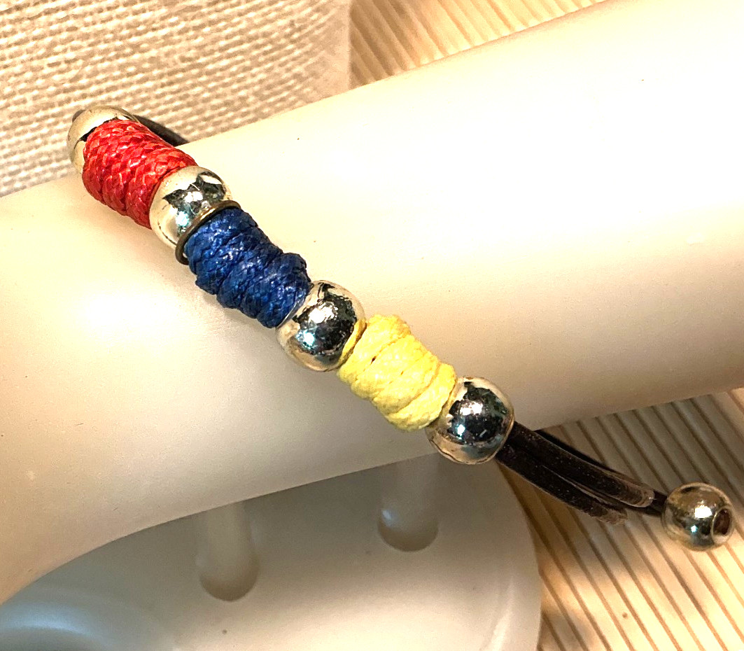 Fashion Bracelet Yellow Red Blue Silk Cord Silver Brown Cord Slide Lot 103A