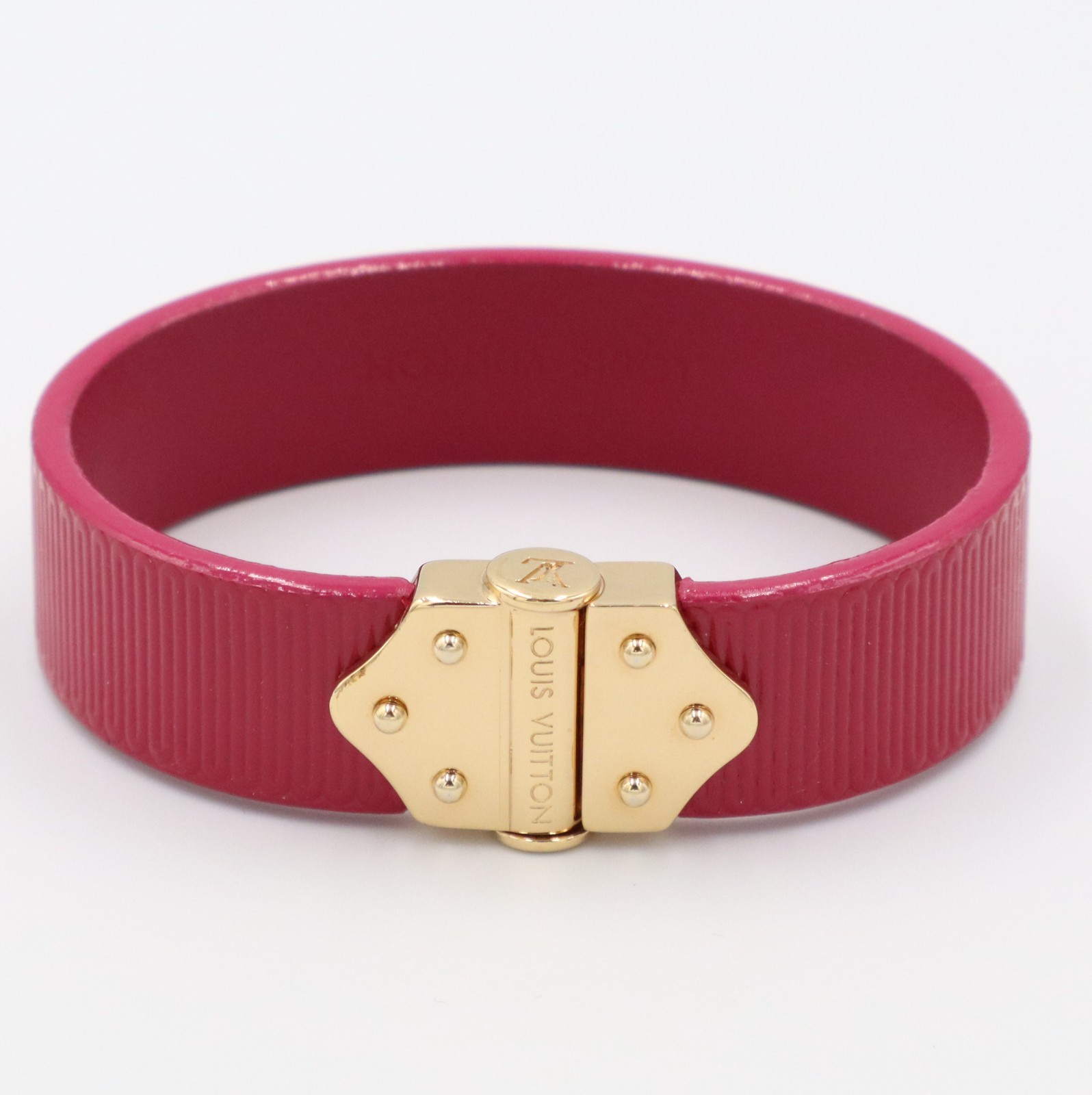 Louis Vuitton Spirit Bracelet M6681 Fuchsia Pink Gold-Tone 17 cm w/Box&Pouch