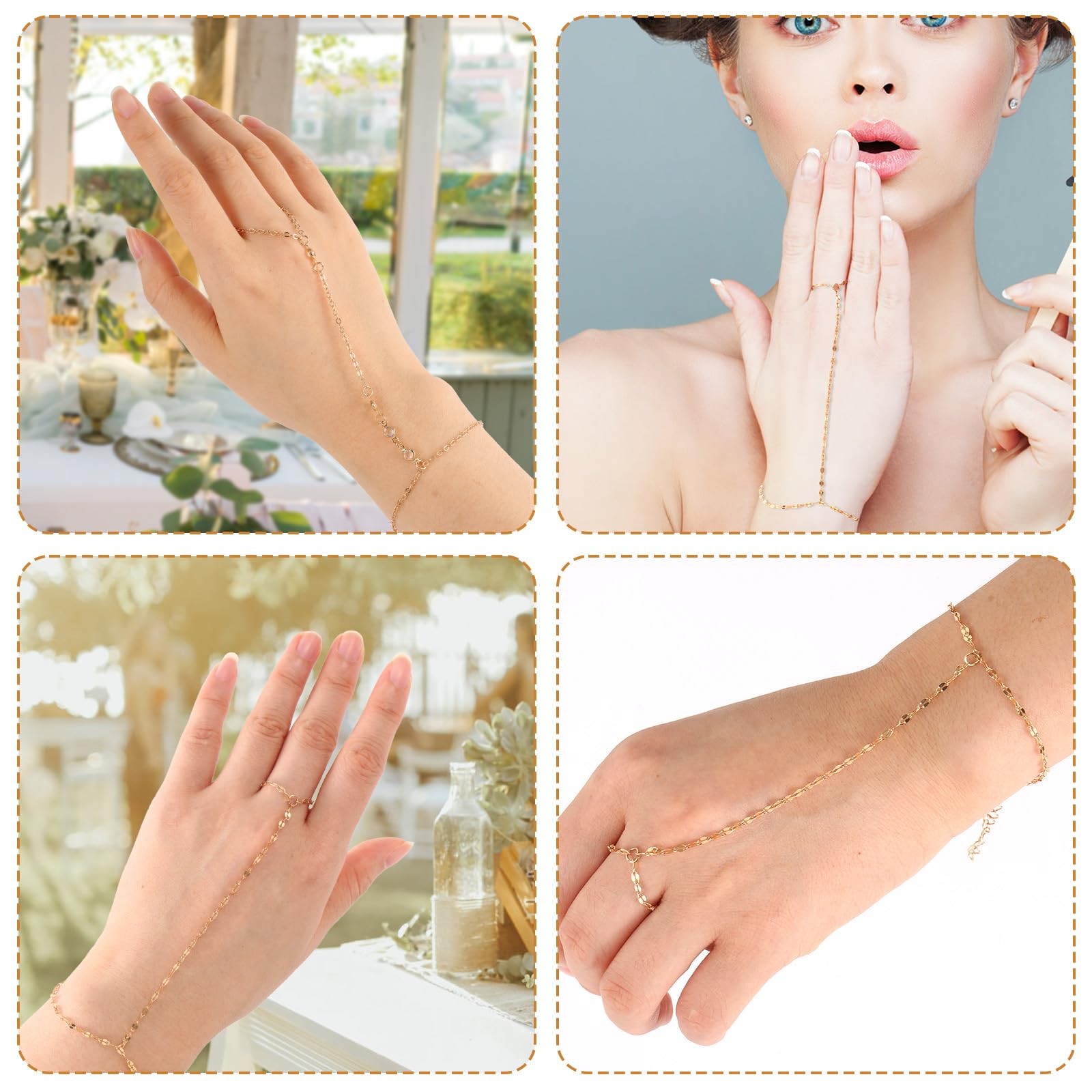 Mikovivi Gold Hand Chain Bracelet, Ring Bracelet for Women, 2pcs, zinc alloy,