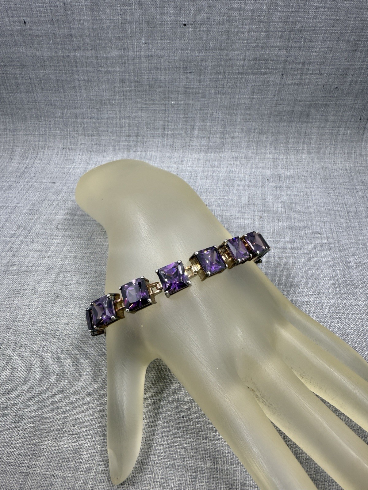 Lab-Created Princess Cut Amethyst Sterling Silver .925 Tennis Bracelet 6.5″