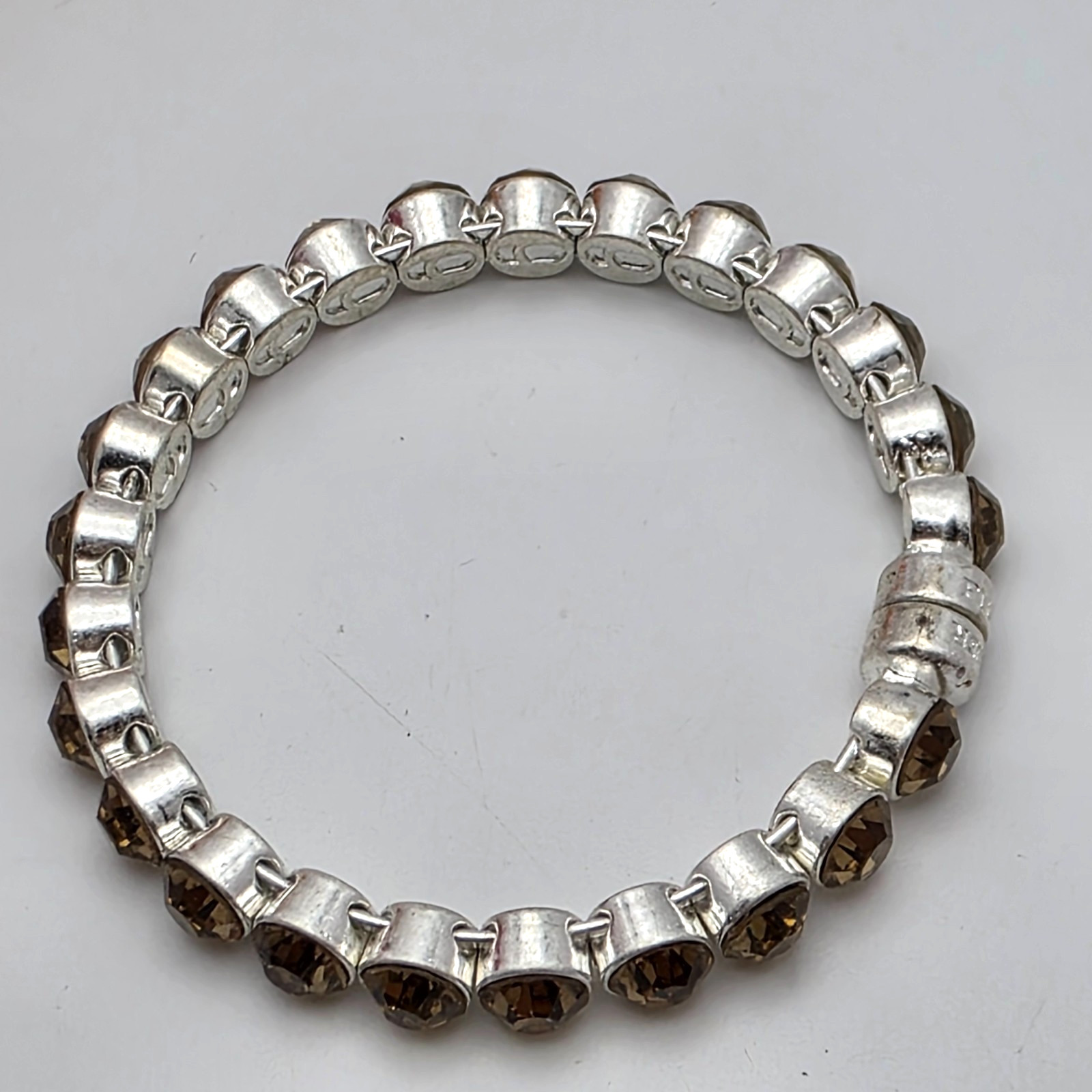 Plunder Amber Crystal Beaded Bracelet Silver Tone Magnetic Clasp 8mm 7.5 in