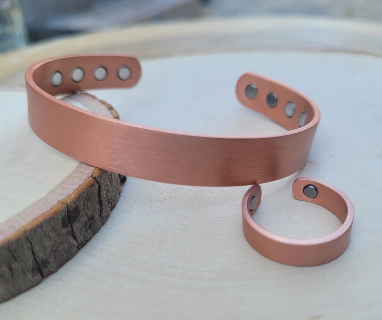 Matte Solid Copper Magnetic Engravable Bracelet Ring Set Arthritis Cuff Ring Set