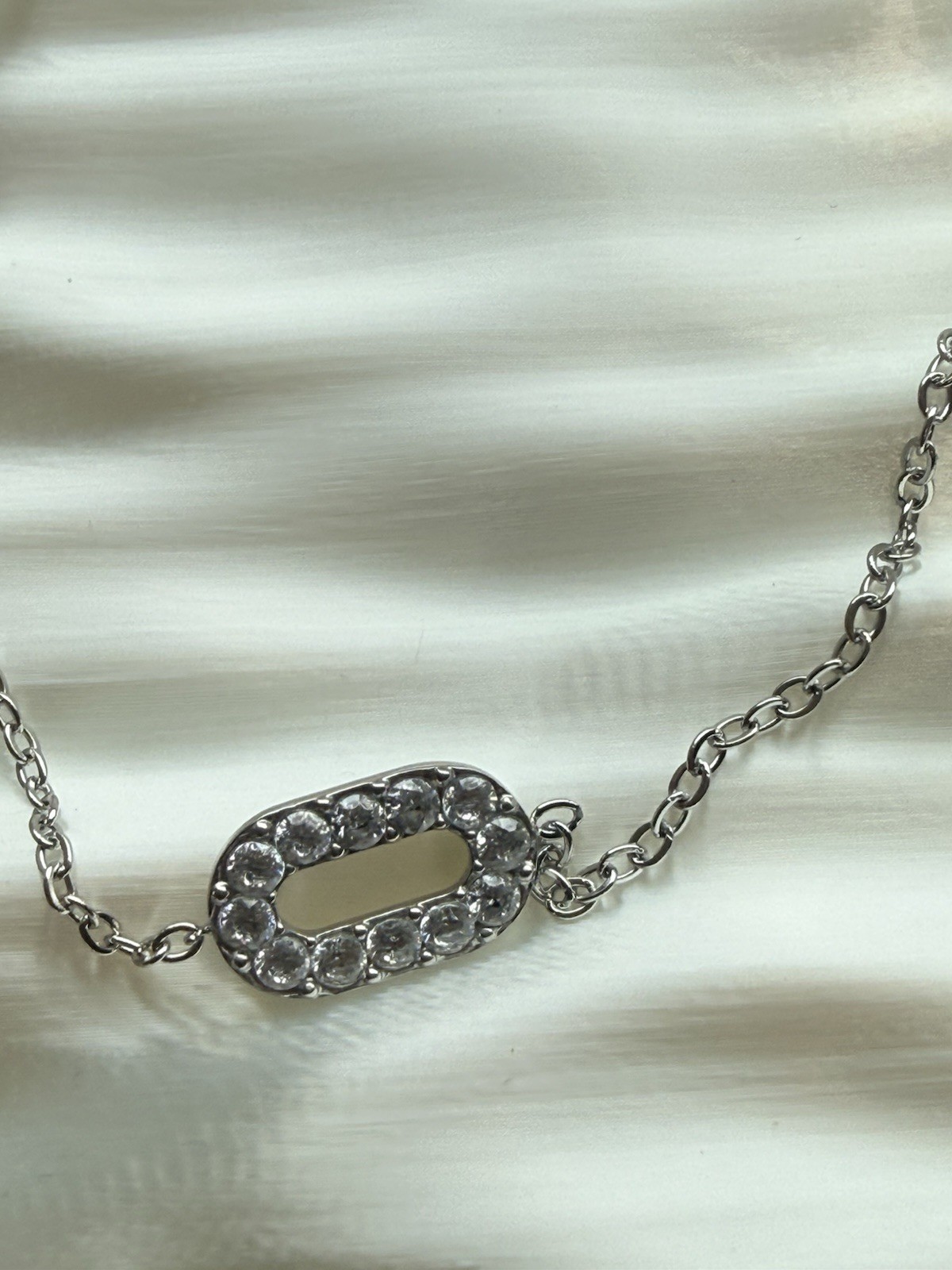 Stainless Steel Silver Tone Cable Chain CZ Oval Link Bracelet Lobster