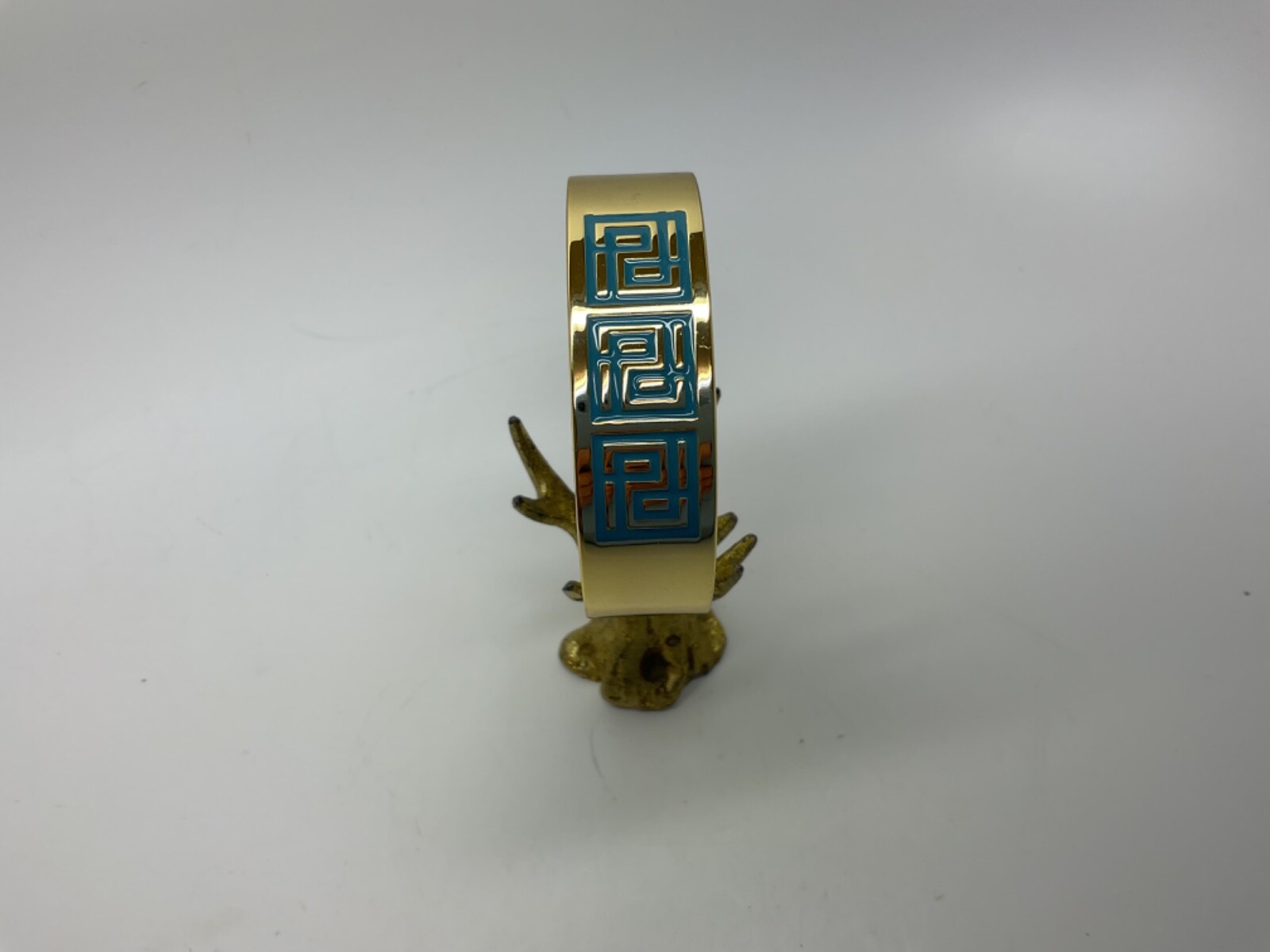PARKER DANIELS PALM SPRINGS 18K GP AQUA ENAMEL & LEATHER CUFF BRACELET – NEW