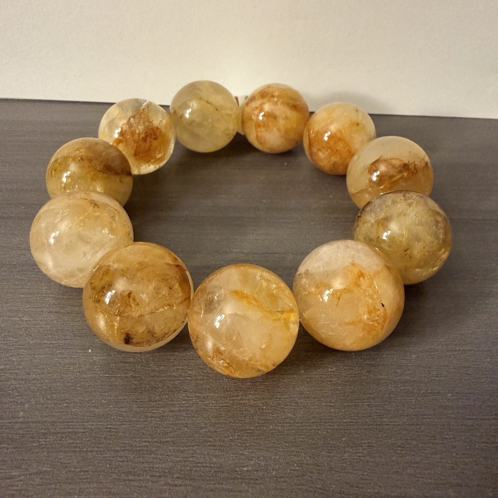 21mm Stretchy Chunky Golden Healer Quartz Beaded Big Large Beads Bracelet