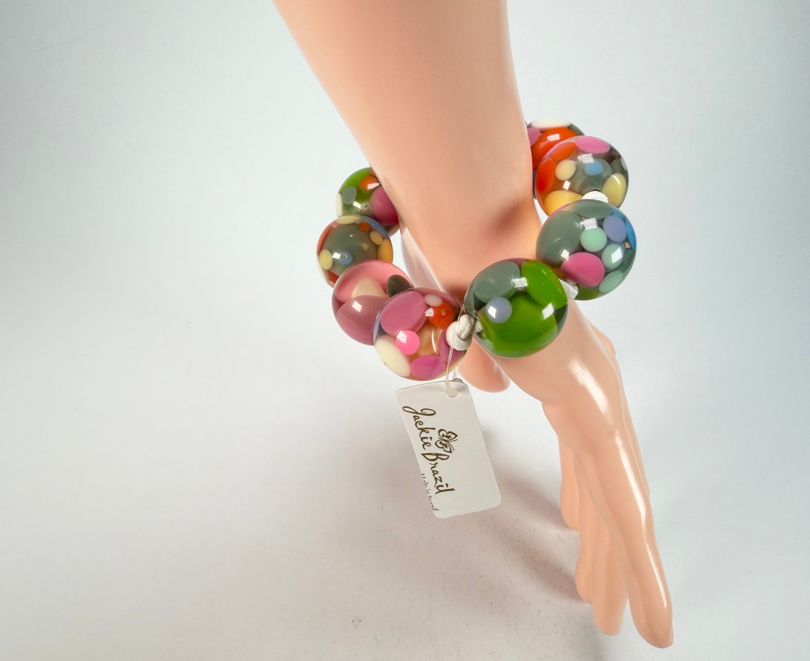 Jackie Brazil “Spots” Spotted Balls On Elastic Resin Bracelet ( B1470 )