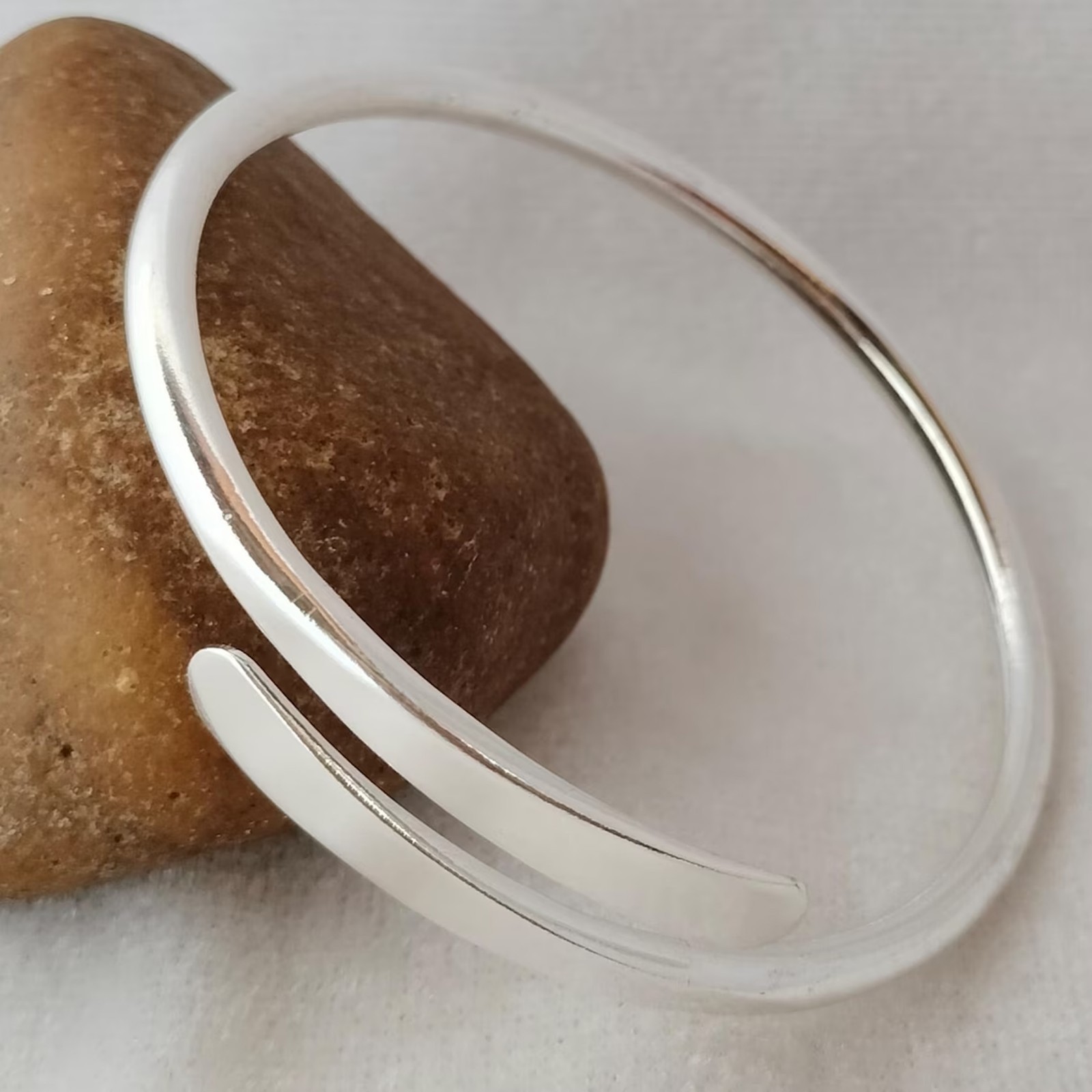 Minimalist 925 Sterling Silver Bypass Bangle, Adjustable Open Cuff Bracelet
